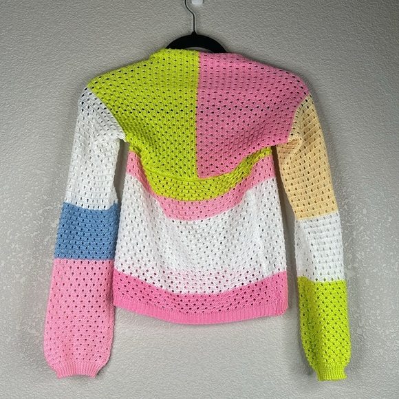 Green Pink White Blue Knit 80's 90's Y2K Long Sleeve Striped Sweater Size Medium - Picture 3 of 4